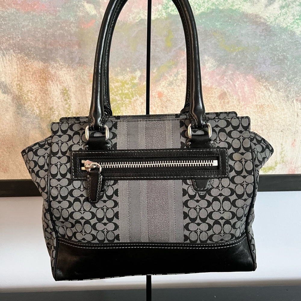 Coach Legacy Signature Striped Candace Carryall Black and Gray Bag - Picture 7 of 14